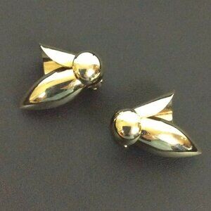 Stylized Bumble Bee Clip-On Earrings Silver Plate Modern Statement 80s